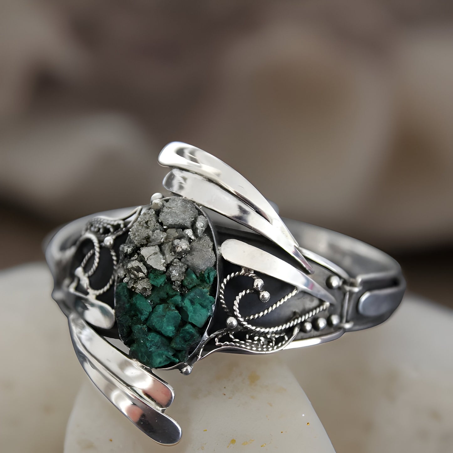 Raw Malachite Green Sterling Silver Teardrop Set - Natural Gemstone Earrings Rings and Bracelet - Happiness and Success Stone Jewelry