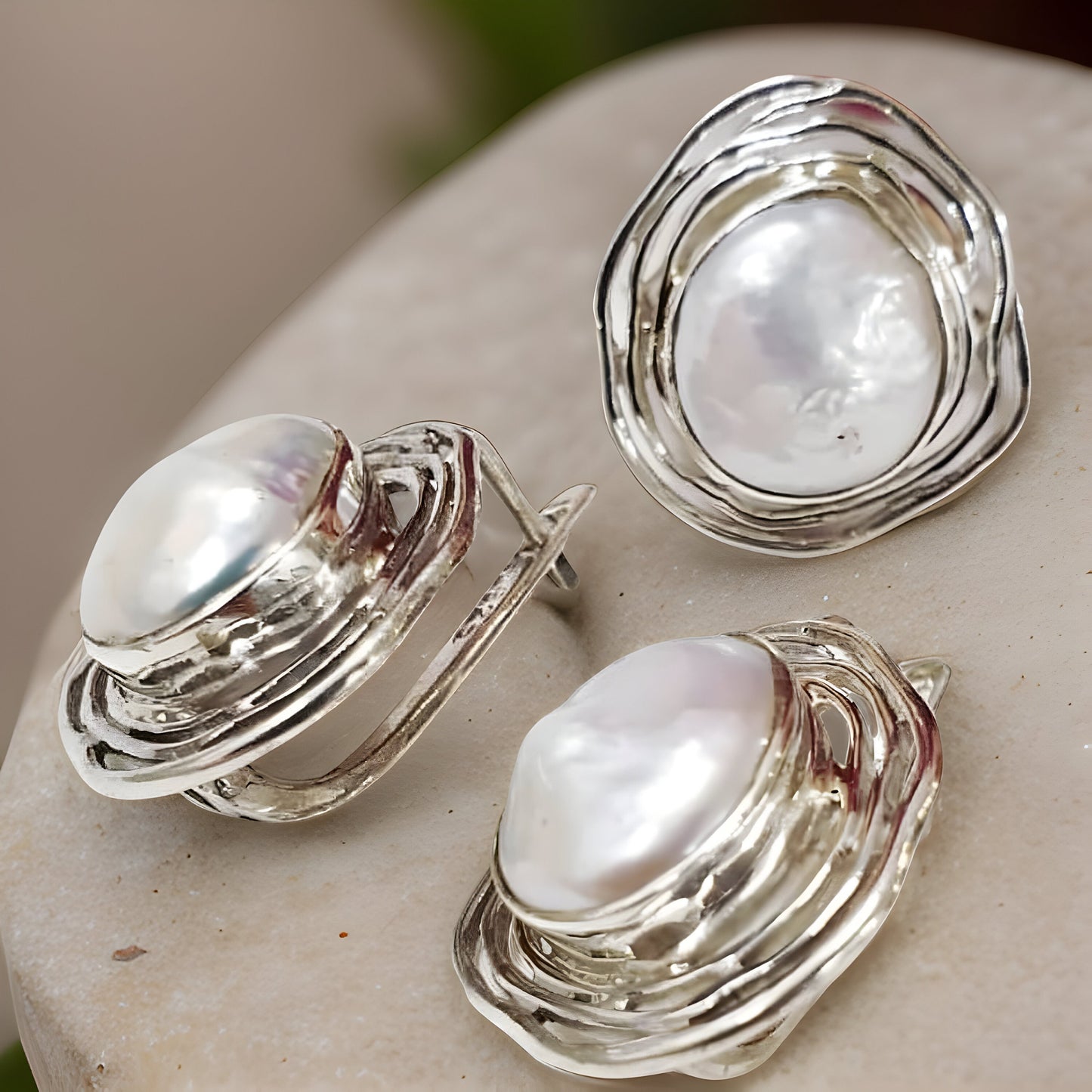 Spiral Knot Pearl Drop Earrings - 925 Sterling Silver Bird Nest Set with Freshwater Pearls