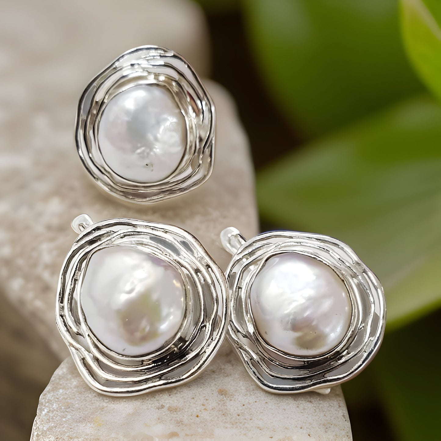 Spiral Knot Pearl Drop Earrings - 925 Sterling Silver Bird Nest Set with Freshwater Pearls