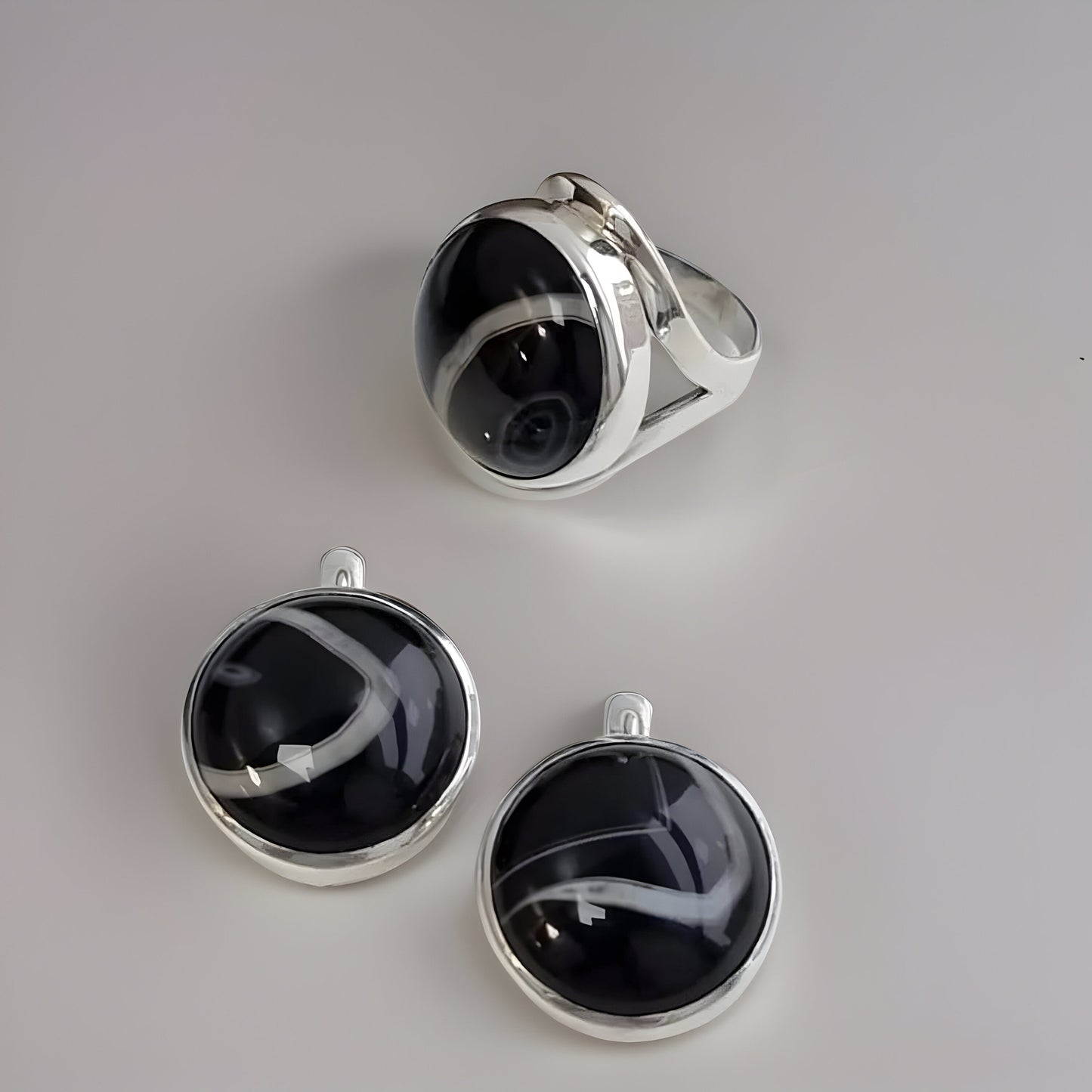 Timeless Black Sterling Silver Agate Earrings Set - Classic Minimalist Jewelry