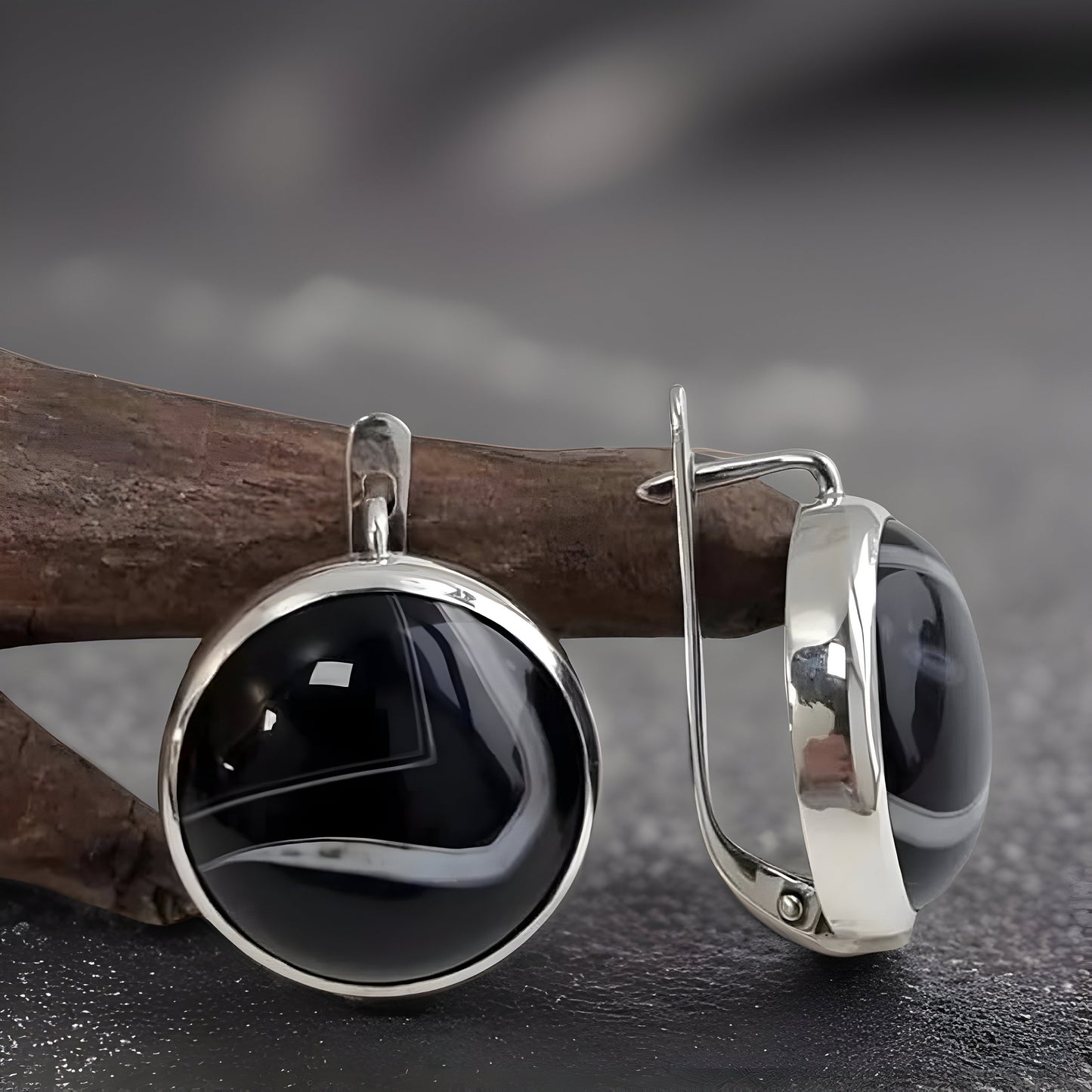 Timeless Black Sterling Silver Agate Earrings Set - Classic Minimalist Jewelry