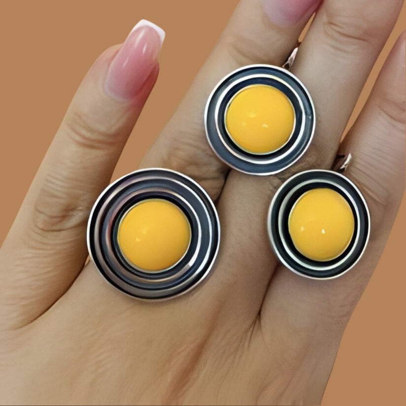 Egg Yolk Yellow Gemstone Jewelry Set - Minimalist Sterling Silver with Natural Stones