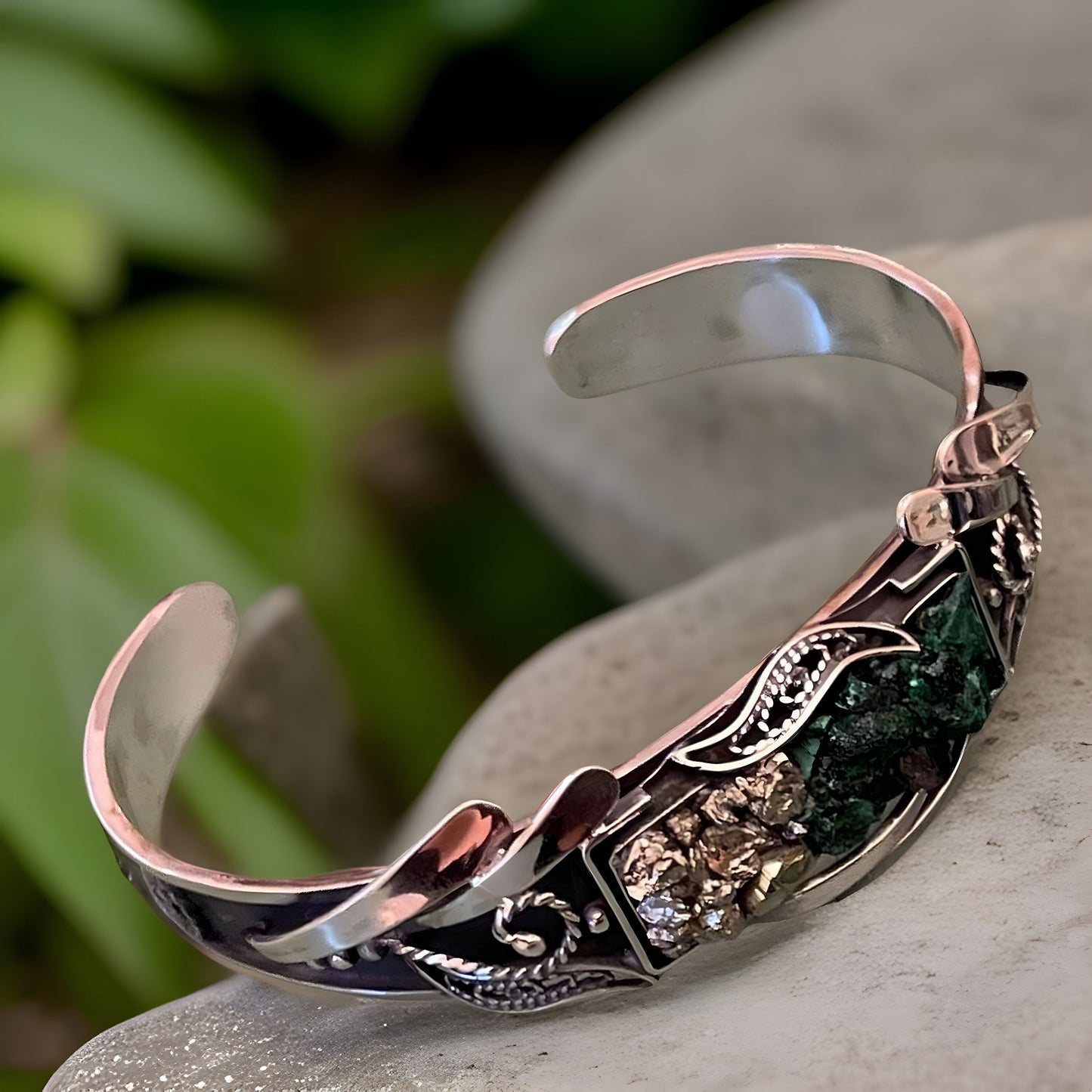 Stunning Green Malachite Sterling Silver Jewelry Set - Bracelet Earrings and Ring - Natural Gemstone Collection