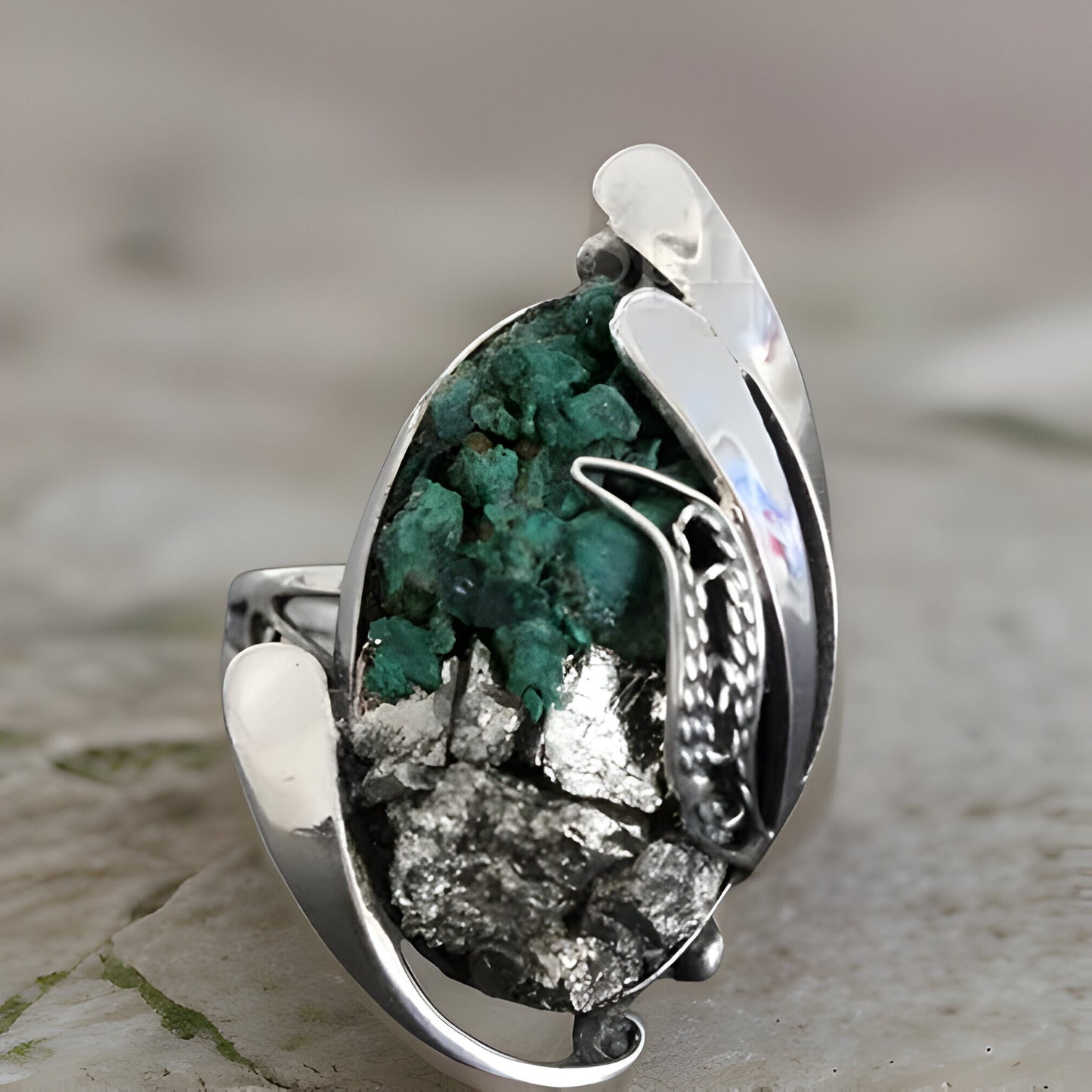 Raw Malachite Green Sterling Silver Teardrop Set - Natural Gemstone Earrings Rings and Bracelet - Happiness and Success Stone Jewelry