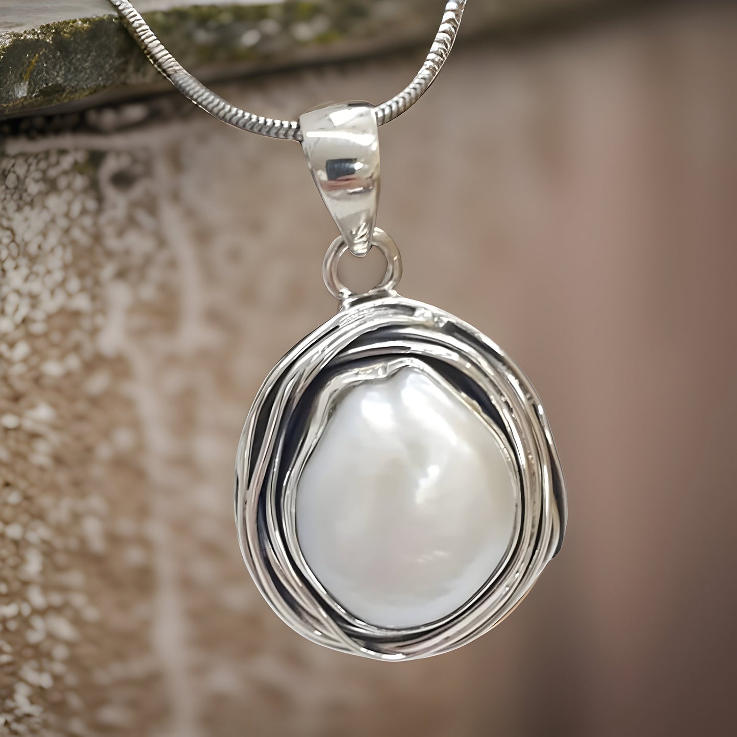 Spiral Knot Pearl Drop Earrings - 925 Sterling Silver Bird Nest Set with Freshwater Pearls