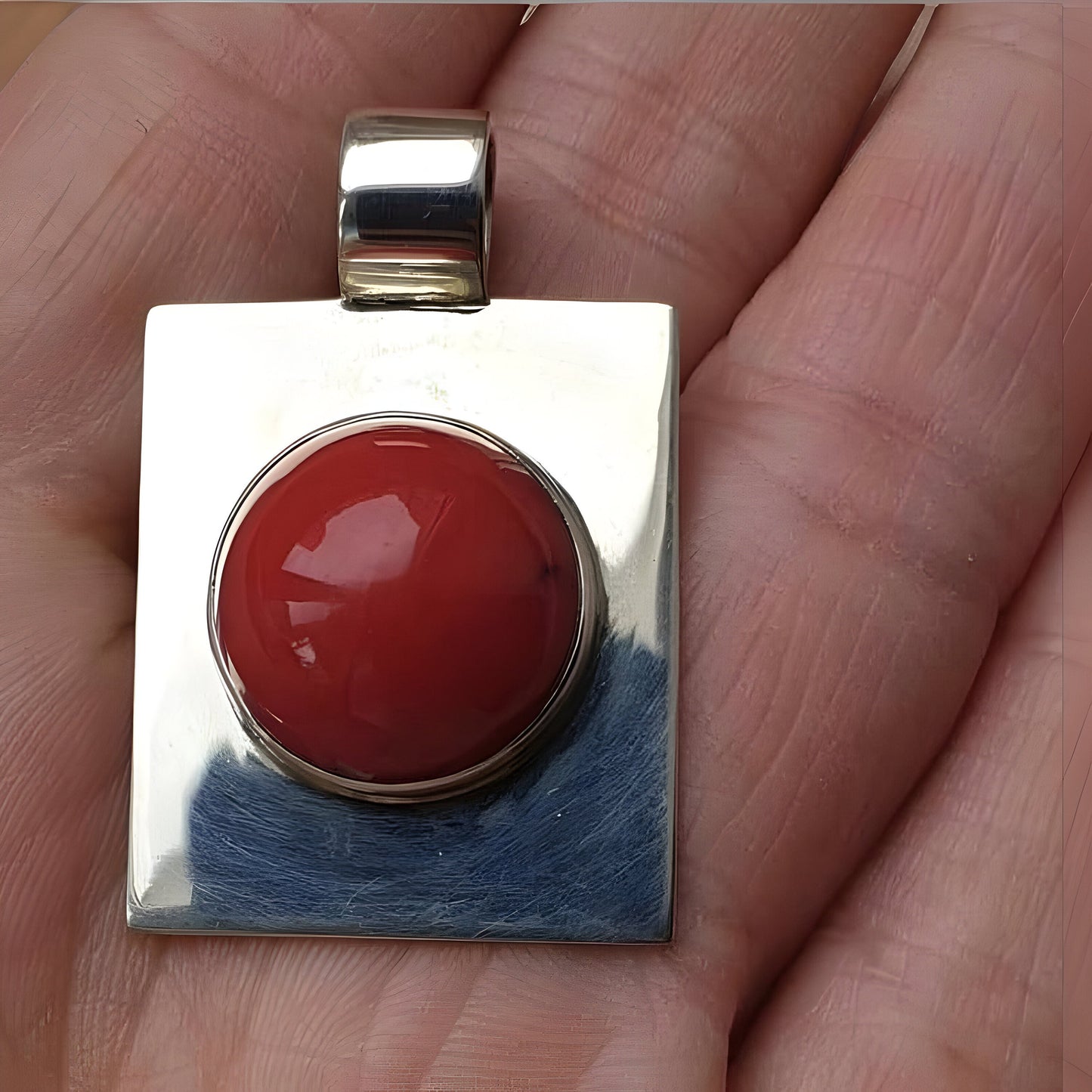 Coral Natural Stone Square Earring and Ring Set - Minimalist Contemporary Jewelry