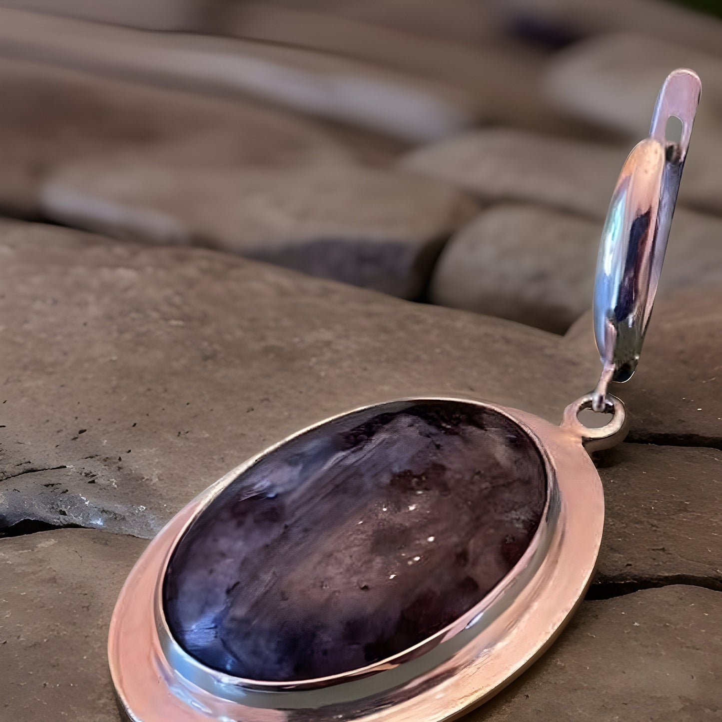 Black Agate Sterling Silver Oval Ring Earring Set - Classic Large Size