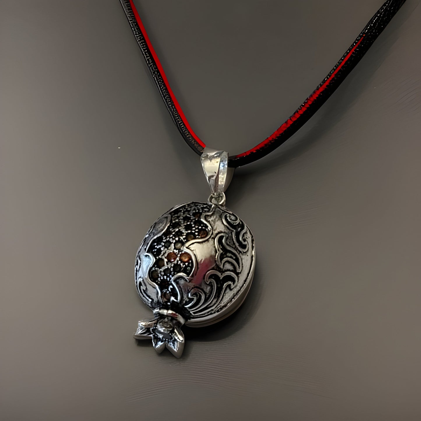 Bohemian Armenian Silver Pomegranate Pendant with Marcasite - Biblical Set for Women - Persephone Charm