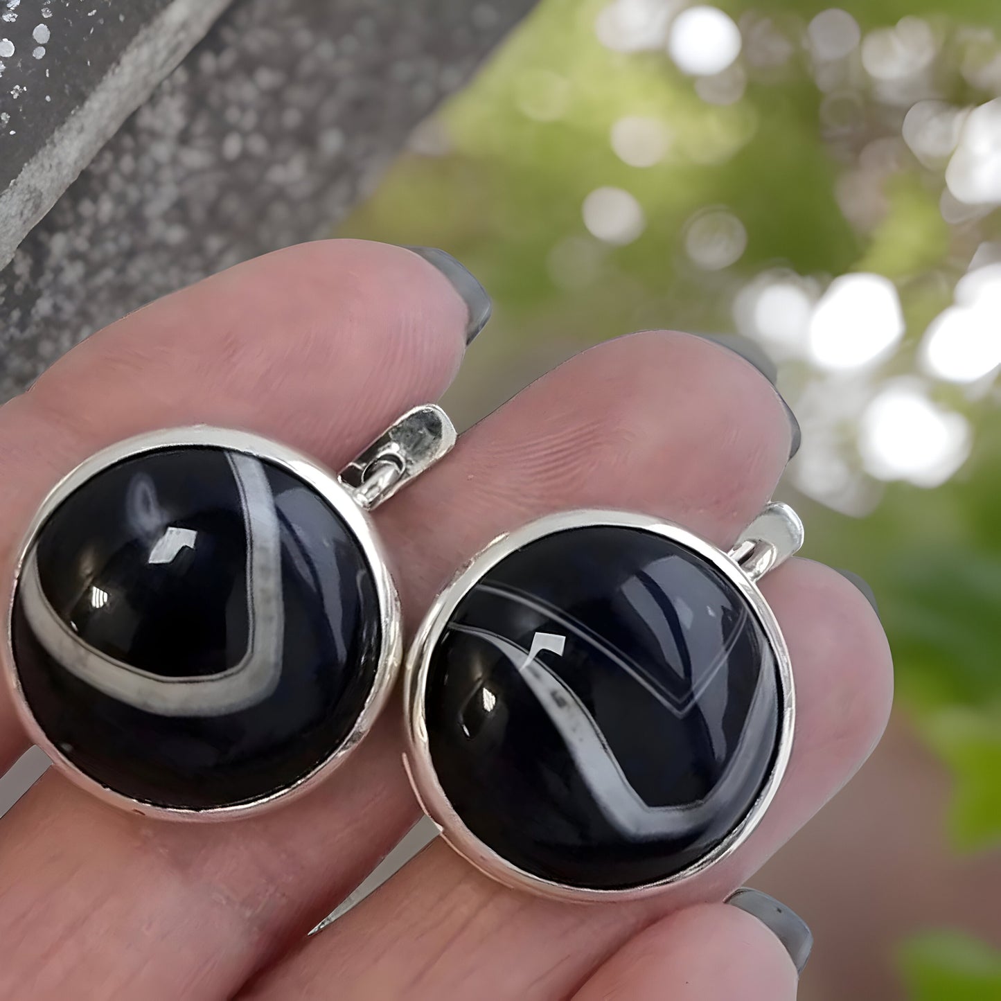 Timeless Black Sterling Silver Agate Earrings Set - Classic Minimalist Jewelry