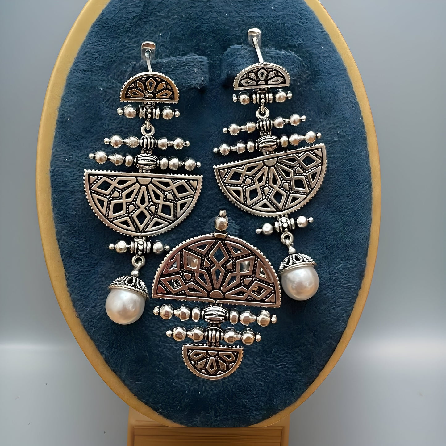 Armenian Canetille Style Dangle Earrings - Ornate Ethnic Chandelier Design with Pearls and Armenian Motifs