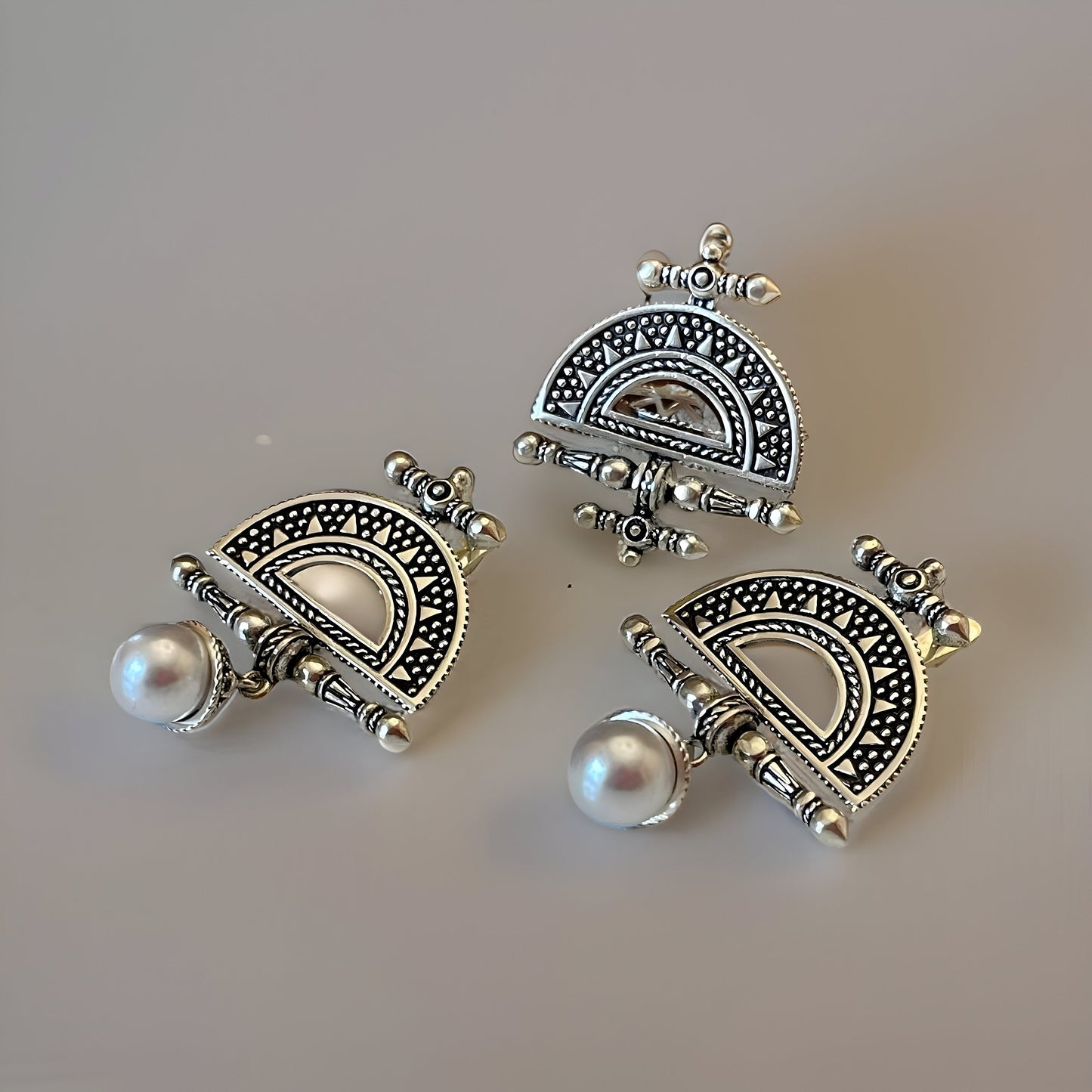 Armenian Canetille Dangle Earrings Ethnic Chandelier Pearl Earrings Set with Armenian Motifs