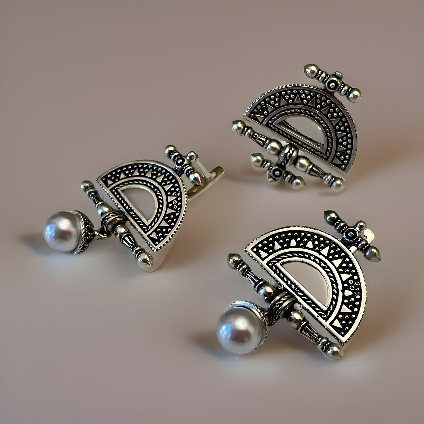 Armenian Canetille Dangle Earrings Ethnic Chandelier Pearl Earrings Set with Armenian Motifs