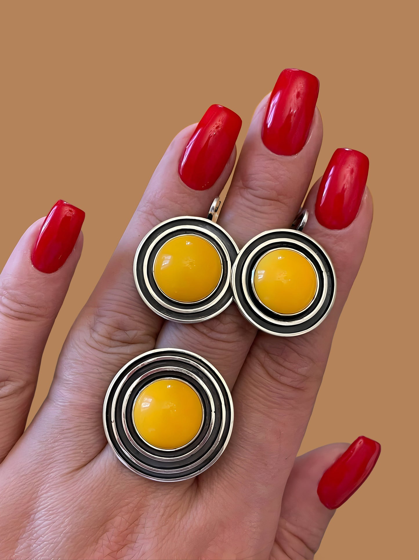 Egg Yolk Yellow Gemstone Jewelry Set - Minimalist Sterling Silver with Natural Stones