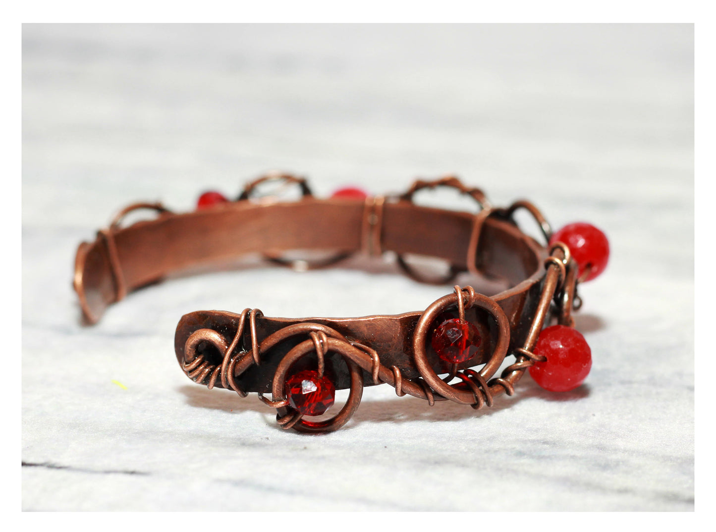 Scarlet Agate Wirewrapped Woven Statement Bracelet - Armenian Handmade Gift for Her