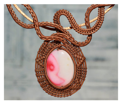 Wirewrapped Pink Agate Pendant Statement Necklace - Fantasy Bib Statement Necklace  - Games of Thrones and Lord of the Rings Inspired