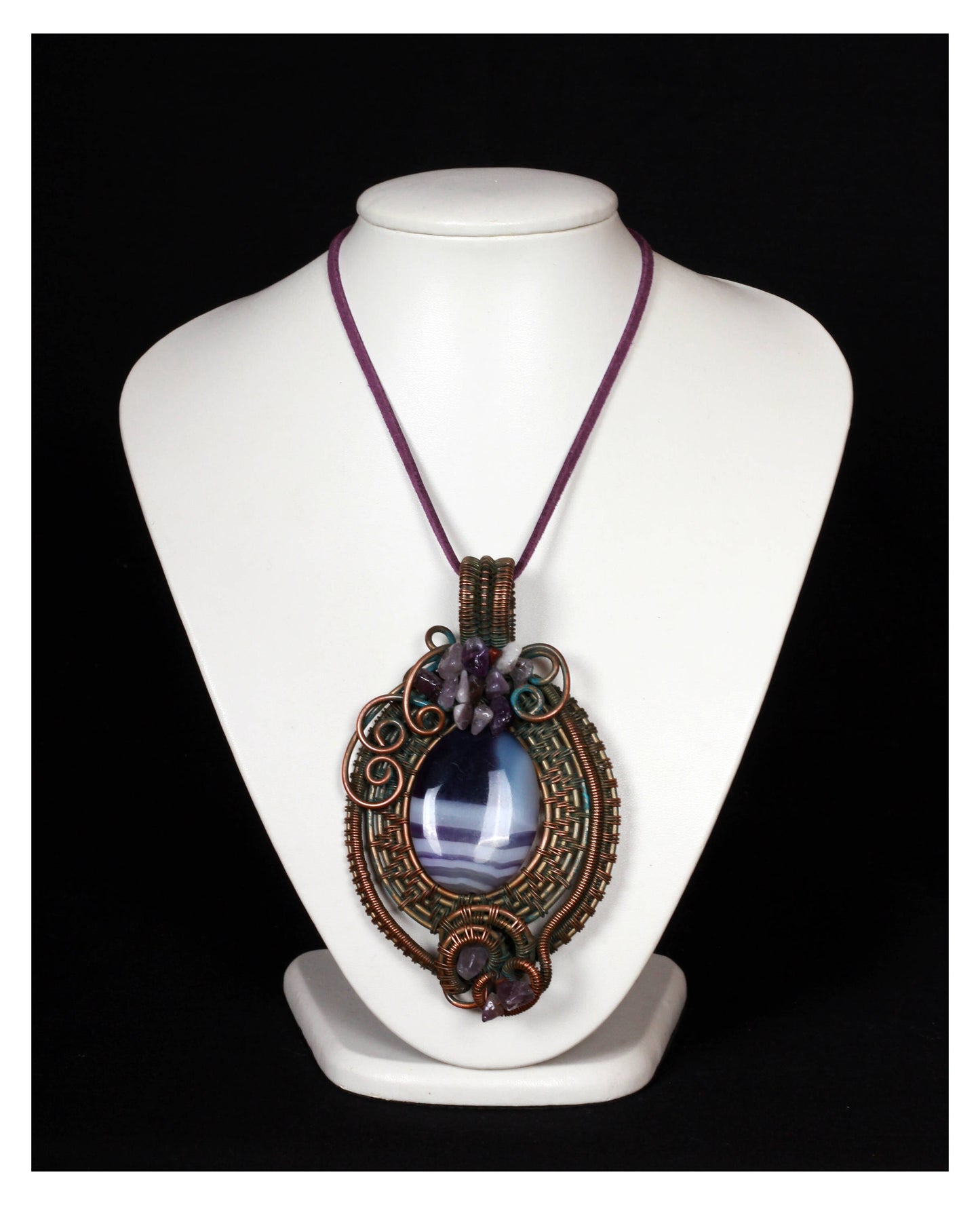 Wire-Wrapped Black Agate Pendant  Large Oval Statement Necklace  Handcrafted in Armenia