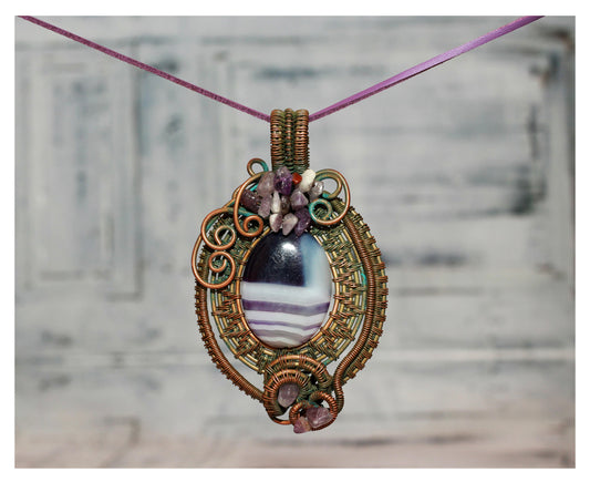 Wire-Wrapped Black Agate Pendant  Large Oval Statement Necklace  Handcrafted in Armenia