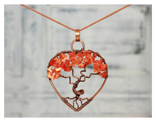 Tree of Life Pendant, Heart Necklace, Tree of Life Necklace, Orange Necklace, Fall Fashion, Autumn Fashion, Agate Pendant, Armenian Gift,