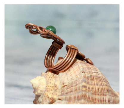 Boho Nephrite Copper Spiral Ring - Handcrafted Cocktail Jewelry