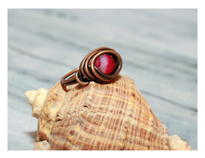 Hot Pink Agate Wire-Wrapped Cocktail Ring - Spiral Ring, Statement Ring, Bohemian Jewelry - Handcrafted Statement Piece