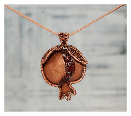 Armenian Pomegranate Necklace: Burgundy Wirewrap Pendant with Garnet Seed, Symbolic Jewelry Inspired by Armenian Culture and Tradition