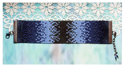 Ombre Czech Beaded Cuff Bracelet in Navy Blue - Handmade Armenian Gift