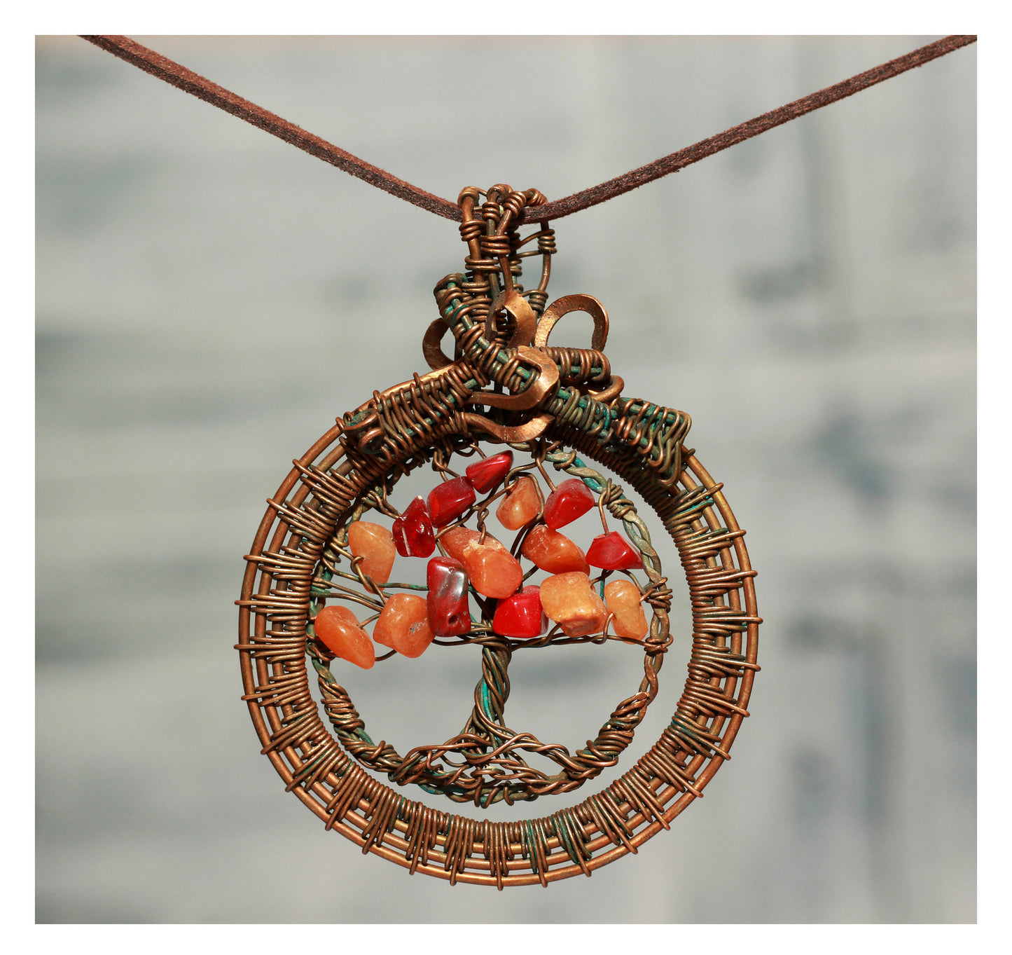 Jade Tree of Life Wirewrapped Pendant Necklace in Framed Design - Masterfully Handcrafted Statement Piece - Earthly Gift