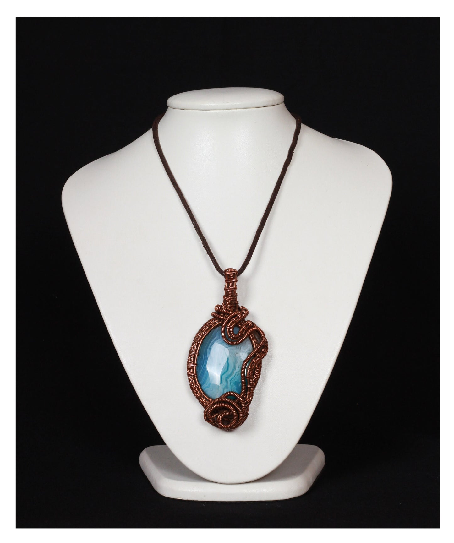 Teal Agate Wirewrapped Pendant - Sea Breeze Bohemian Necklace for Summer Wedding - Copper Wirewrap Abstract Design