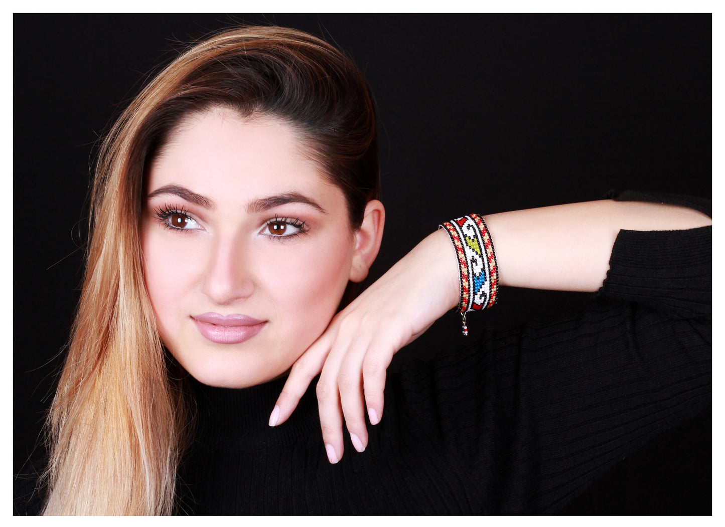 Ethnic Cuff Beaded Bracelet - Armenian Rug Pattern - Czech Beads - Traditional Armenian Gift - Unique Jewelry