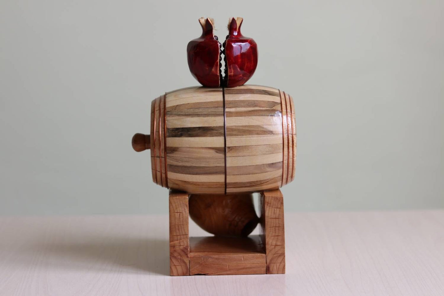 Pomegranate Wooden Barrel Bank  Handmade Piggy Bank for Boys  Graduation or Man Cave Decor  Personalized and Made in Armenia