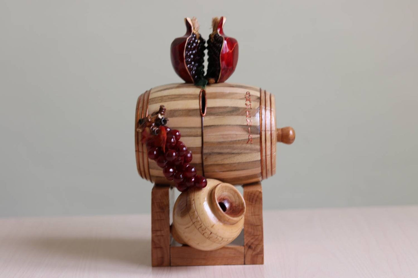 Pomegranate Wooden Barrel Bank  Handmade Piggy Bank for Boys  Graduation or Man Cave Decor  Personalized and Made in Armenia