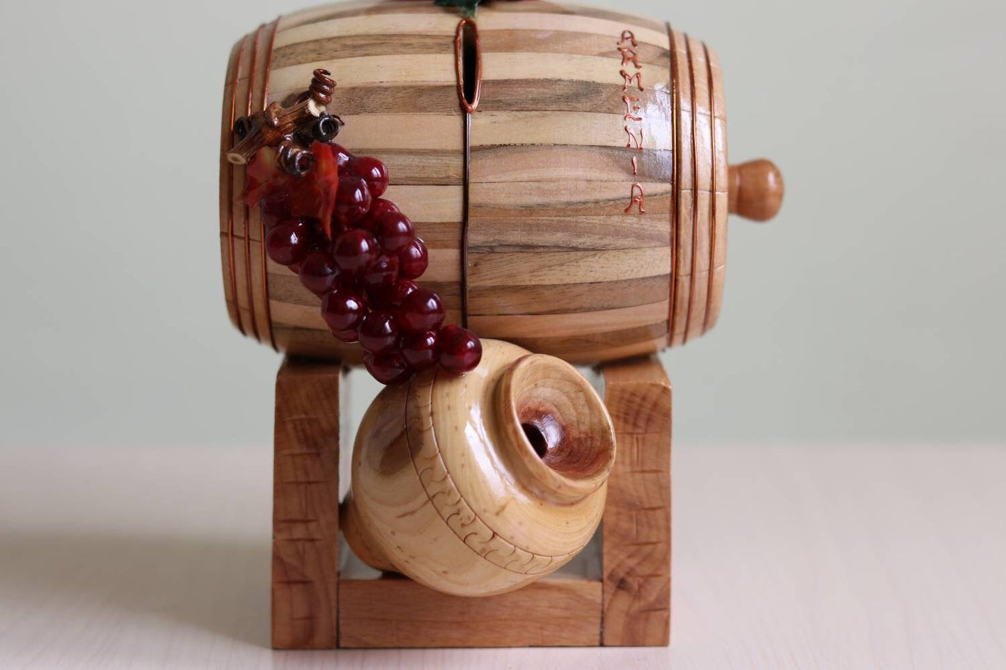 Pomegranate Wooden Barrel Bank  Handmade Piggy Bank for Boys  Graduation or Man Cave Decor  Personalized and Made in Armenia