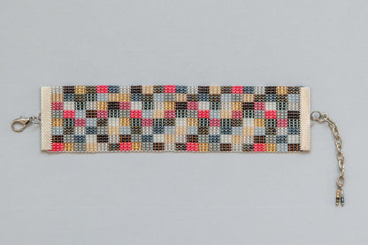 Handmade Armenian Bead Bracelet  Grandmas Patchwork Design  Red White Beige Pink Blue  Gift for Her