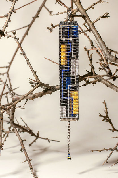 Armenian Circuit Bead Bracelet in White Black Blue Gold and Aqua  Handmade Gift for Her  Circuit Design Pattern  100 Handmade in Armenia