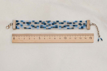 Handmade Beaded Armenian Bracelet in White Blue Aqua and Clear  Arts from Armenia  Great Gift