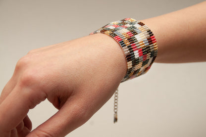 Handmade Armenian Bead Bracelet  Grandmas Patchwork Design  Red White Beige Pink Blue  Gift for Her