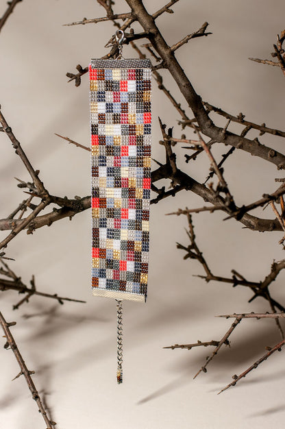 Handmade Armenian Bead Bracelet  Grandmas Patchwork Design  Red White Beige Pink Blue  Gift for Her