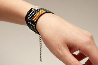 Armenian Circuit Bead Bracelet in White Black Blue Gold and Aqua  Handmade Gift for Her  Circuit Design Pattern  100 Handmade in Armenia