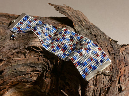 Handmade Armenian Geometric Bead Bracelet in Red Blue White and Aqua - Armenian Gift Arts and Jewelry