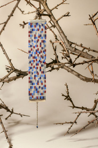 Handmade Armenian Geometric Bead Bracelet in Red Blue White and Aqua - Armenian Gift Arts and Jewelry