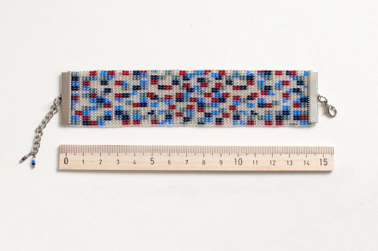 Handmade Armenian Geometric Bead Bracelet in Red Blue White and Aqua - Armenian Gift Arts and Jewelry
