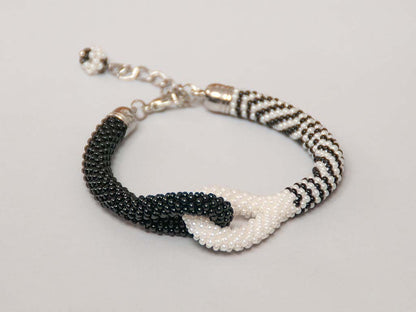 Knot Rope Necklace, Black and White, Pattern Necklace, Trendy Evening Necklace, Statement Necklace, Ombre Necklace, Wedding Necklace