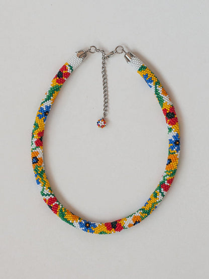 Spring and Summer Flower Statement Necklace with Beaded Detail - Romantic and Prom Jewelry for the Beach