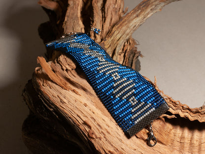 Royal Blue Beaded Cuff Bracelet - Midnight Blue Armenian Gift - Contemporary Modern Style