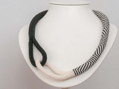 Knot Rope Necklace, Black and White, Pattern Necklace, Trendy Evening Necklace, Statement Necklace, Ombre Necklace, Wedding Necklace