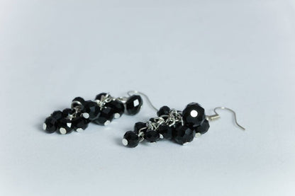 Red and Black Cluster Earrings Bracelet and Necklace Set - Formal and Prom Jewelry