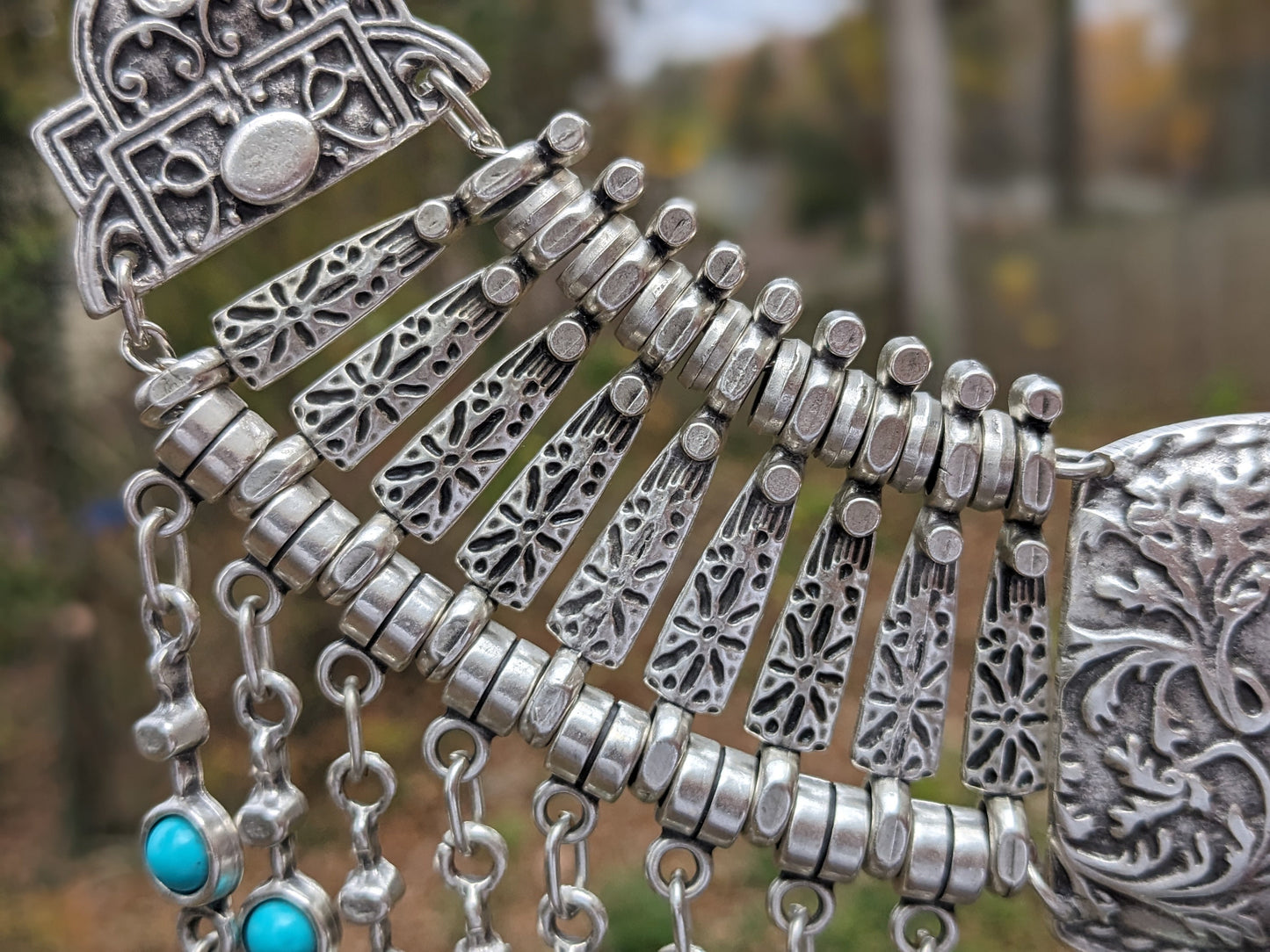 Large Bohemian Statement Necklace with Sky Blue Natural Stone and Pomegranate Beads - Armenian Heritage Inspired Jewelry- Armenian Gfit