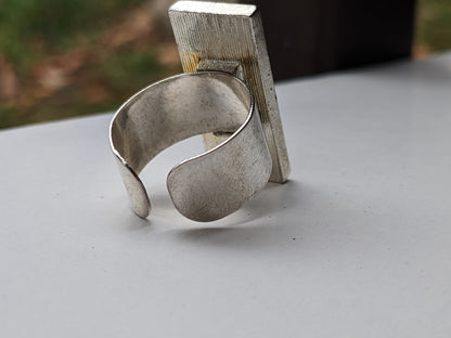 Deep Pink Rectangle Modern Ring with Natural Dried Flowers from Armenia - Unique Botanical Jewelry - Artisan Statement Ring