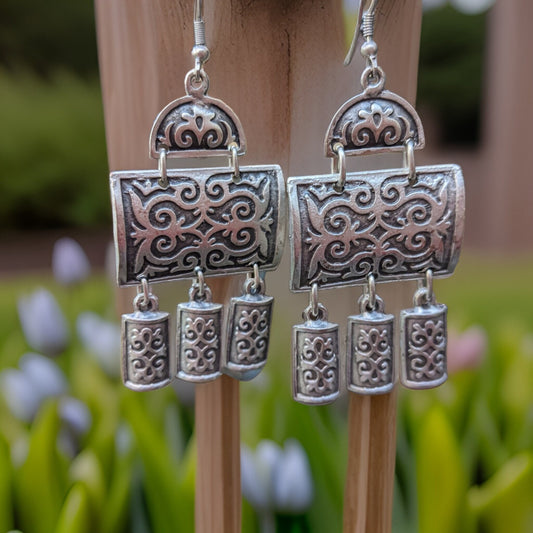 Celtic Inspired Viking Inspired Lord of the Rings Inspired Game of Thrones Inspired Filigree Large Dangle Bohemian Silver Color Earrings