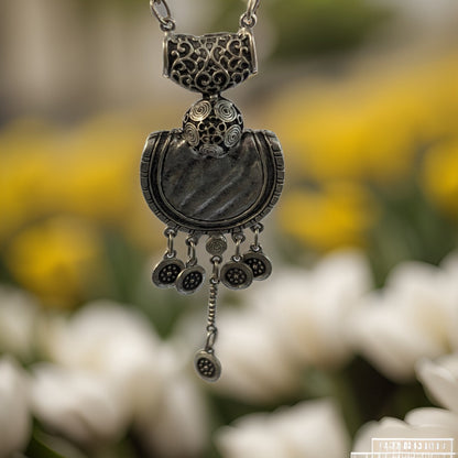 Bohemian Chic Statement Long Pendant with Filigree Designs and Coins - Unique Boho Necklace, Intricate Filigree Jewelry, Statement Piece